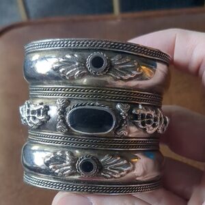 Vintage Style Silver and Black Ornate Cuff Bracelet